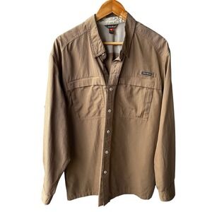 Eddie Bauer Shirt Tan Long Sleeve Vented Fishing Shirt Roll Tab Utility Sport XL